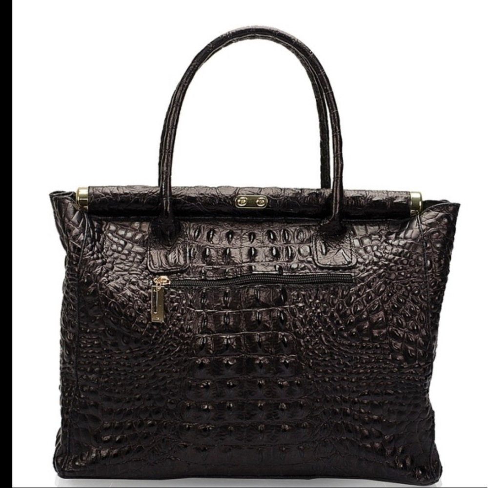 Elegant Genuine Leather Crocodile-Embossed Black Satchel